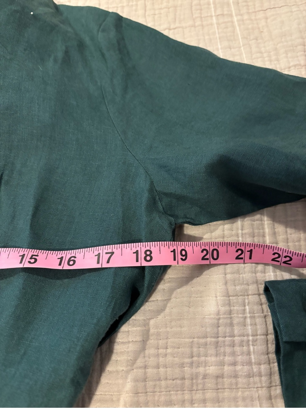 Grae Cove Linen Midi Dress Teal Green Tie-Waist Long Sleeve Dress Pockets L - Picture 9 of 9